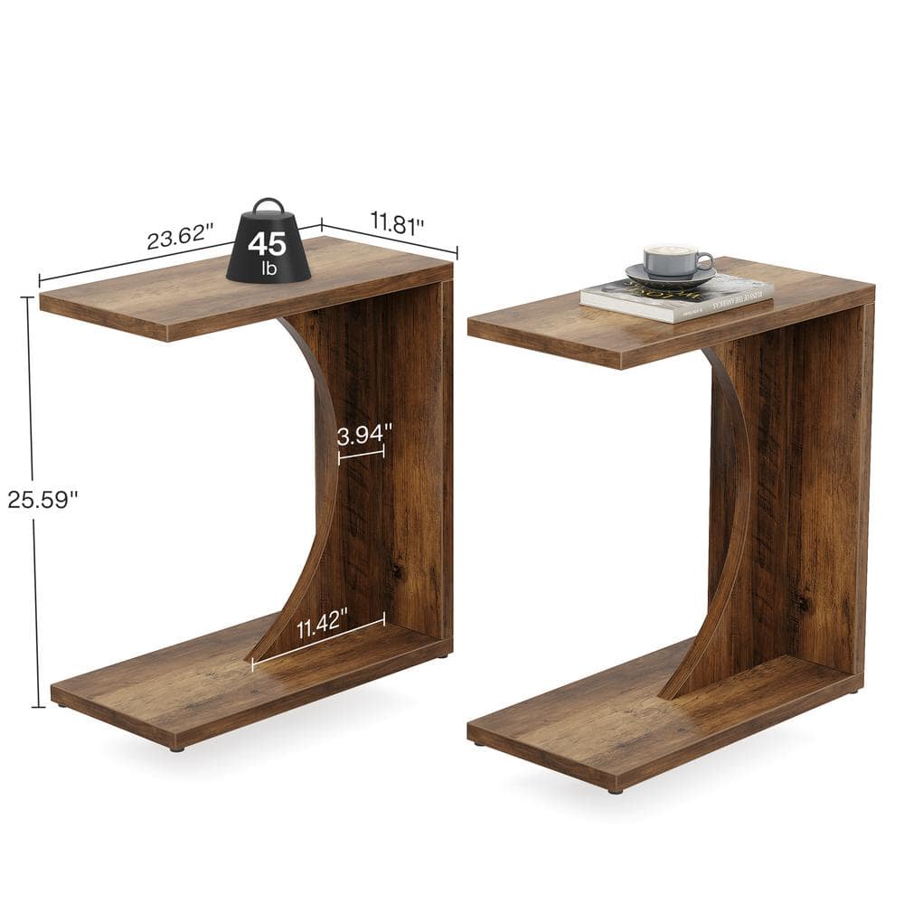 Kerlin 2PCS 23.62 in. Rustic Brown C-Shaped Engineered Wood End Table,Couch Table Small Sofa Side Table for Small Space - thumbnail 2