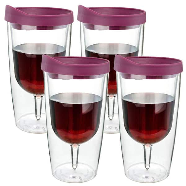 Southern Homewares 4-Piece Merlot Red 10 oz. Double Wall Acrylic Insulated Wine Tumbler Set