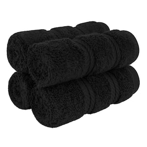 American Soft Linen Washcloth Set 100% Turkish Cotton 4-Piece Face Hand Towels for Bathroom and Kitchen - Coal Black