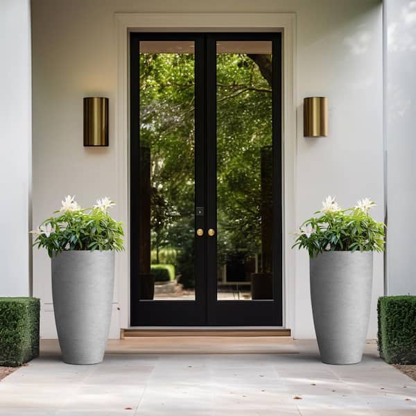 Sapcrete 13.5in. Dia Stone Finish Extra Large Tall Round Concrete Plant Pot/Planter for Indoor & Outdoor Set of 2