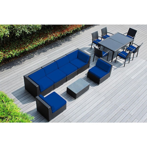 Ohana Depot Ohana Black 14-Piece Wicker Patio Conversation Set With ...