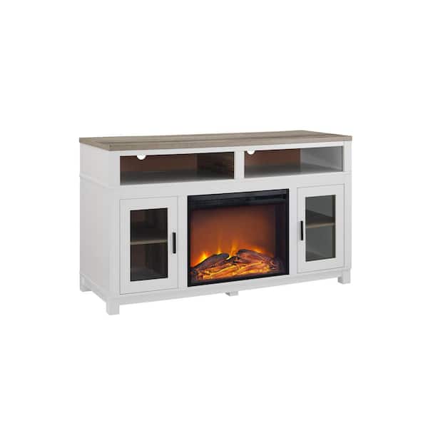 Ameriwood Home Carver White Electric Fireplace 60 in. TV Stand