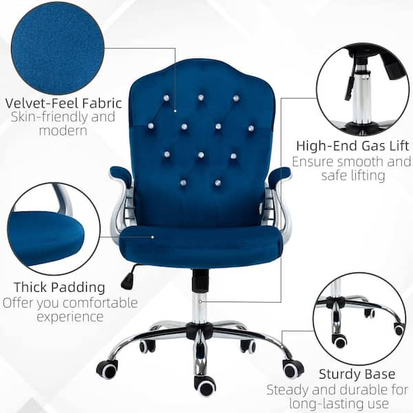 Vinsetto Blue Velvet Fabric Desk Chairs with Adjustable Height and Padded  Armrests 921-102V02BU - The Home Depot