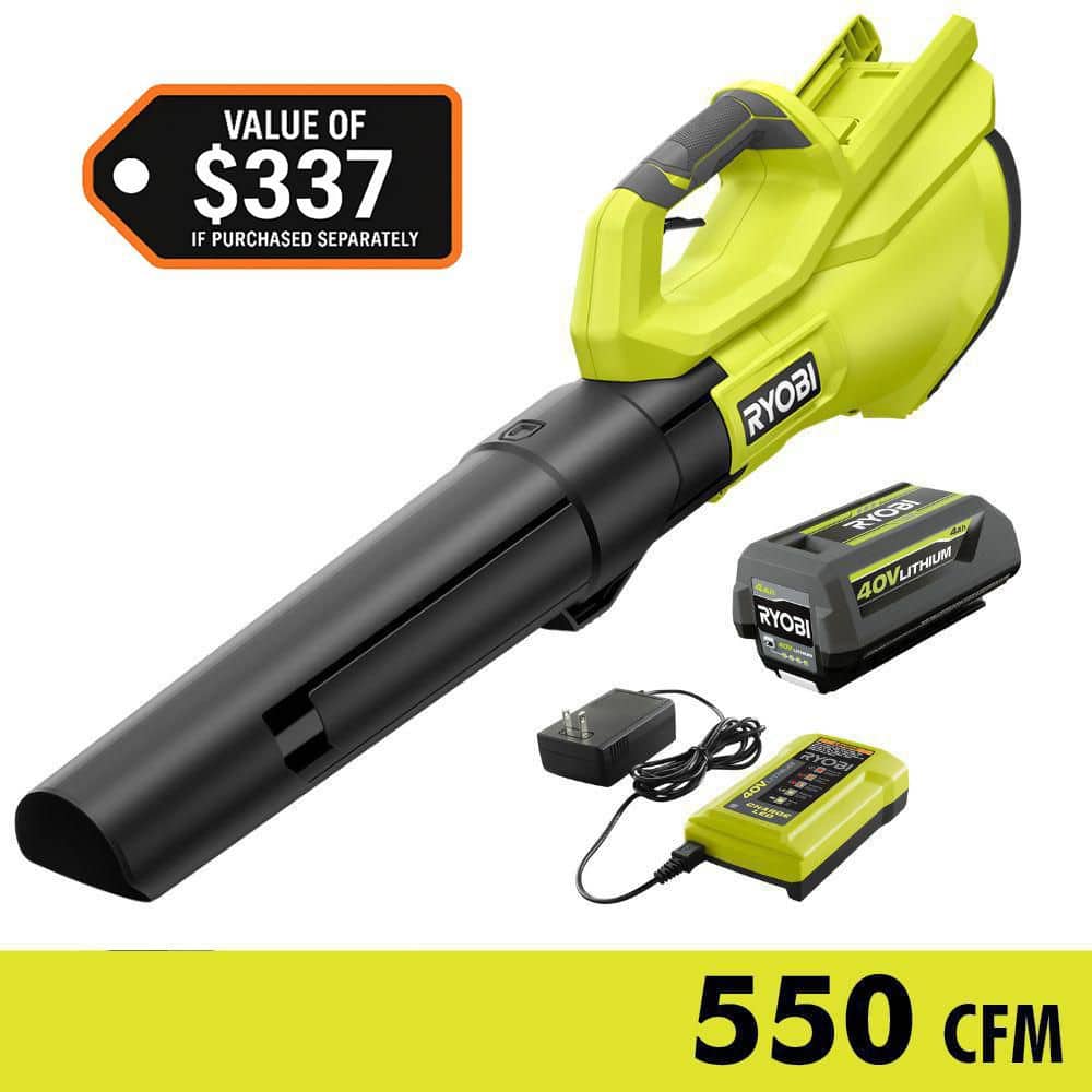 RYOBI 40V 120 MPH 550 CFM Cordless Battery Leaf Blower With 4.0 Ah Battery and Charger RY40LB01K - The Home Depot