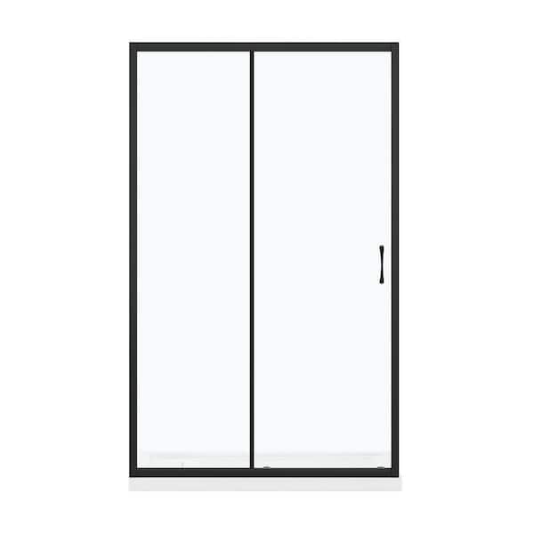 32in. L x 48in. W x 76in.H Shower Insert Kit w/Base&Door Reversible Drain & Sliding Frameless Shower Door in Matte Black