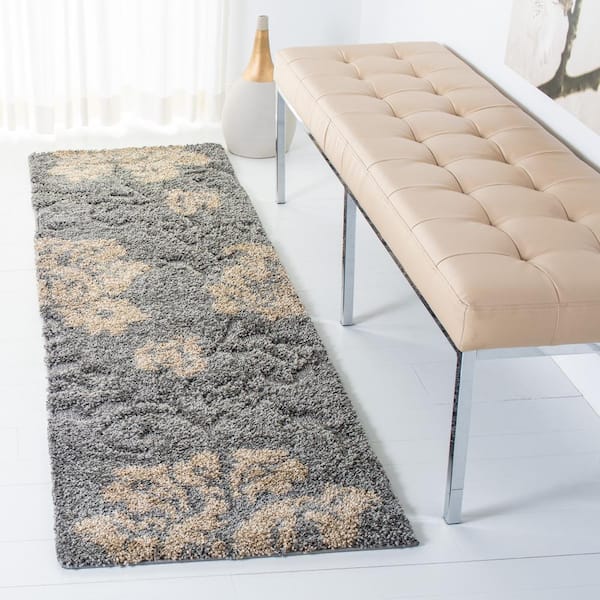Florida Shag Gray/Beige 2 ft. x 9 ft. Floral Solid Runner Rug
