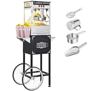 850-Watt 8 oz. Black Popcorn Machine Cart with Wheels