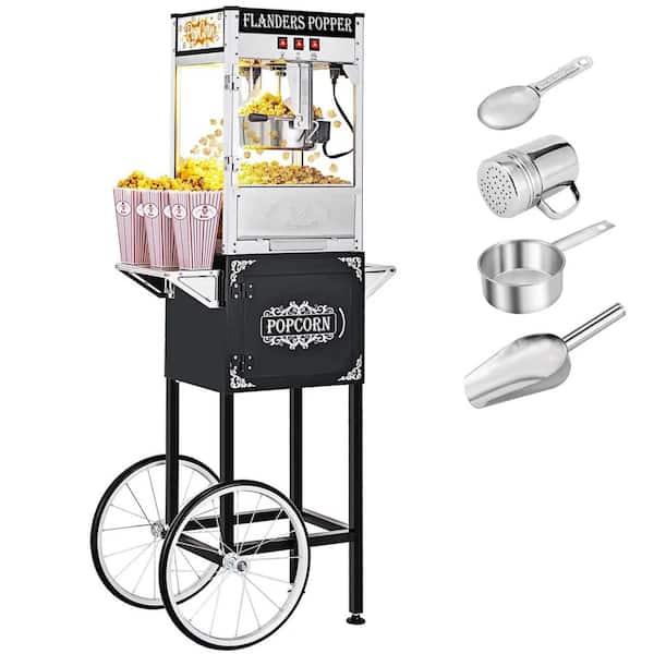 Karl home 850-Watt 8 oz. Black Popcorn Machine Cart with Wheels