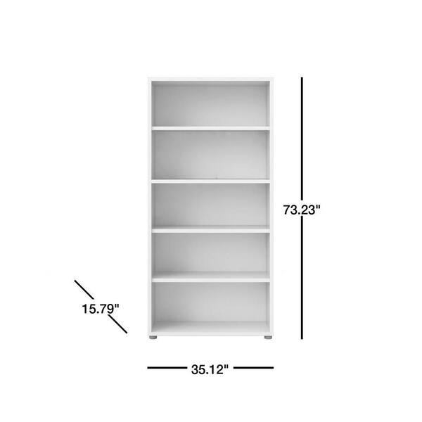 Tvilum Pierce White 5 Shelf Bookcase, Shelf Bookcase Dimensions