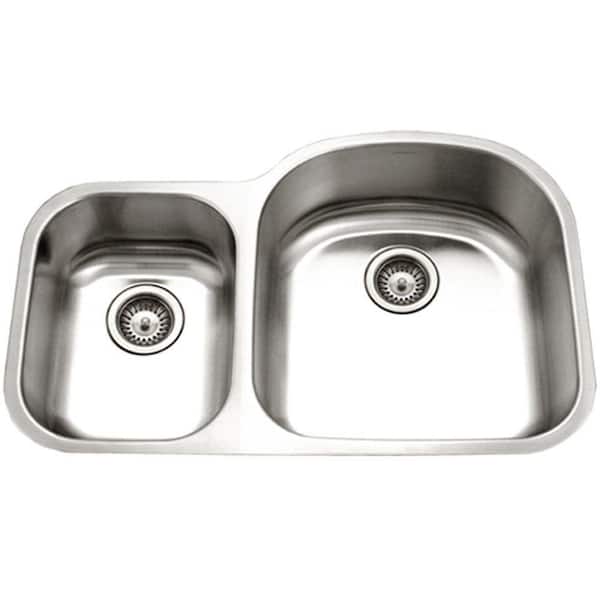 HOUZER Eston Series Undermount Stainless Steel 31 in. 30/70 Double Bowl Kitchen Sink in Satin
