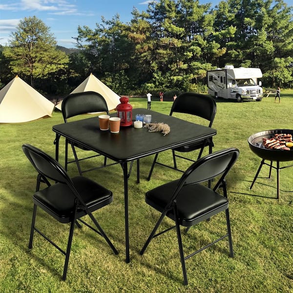 Homy Casa FERN Modern Square Black Plastic Tabletop Folding Table