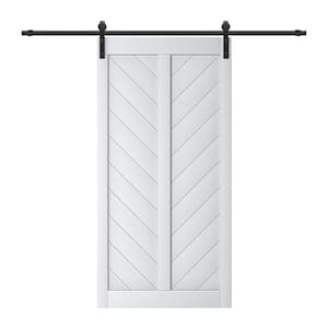 42 in. x 84 in. Solid Core Finished White MDF Herringbone Design Barn Door Slab with Hardware