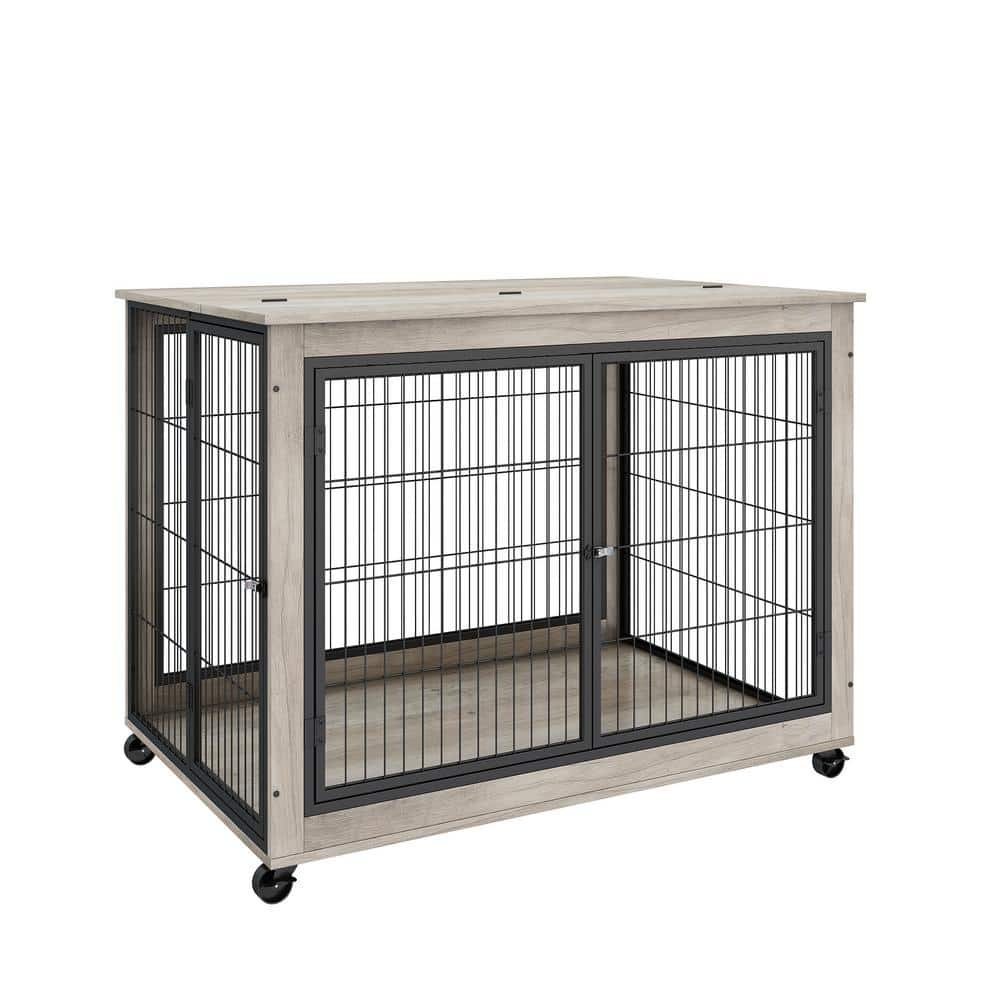 maocao hoom Furniture Style Dog Crate Side Table on Wheels with Double ...