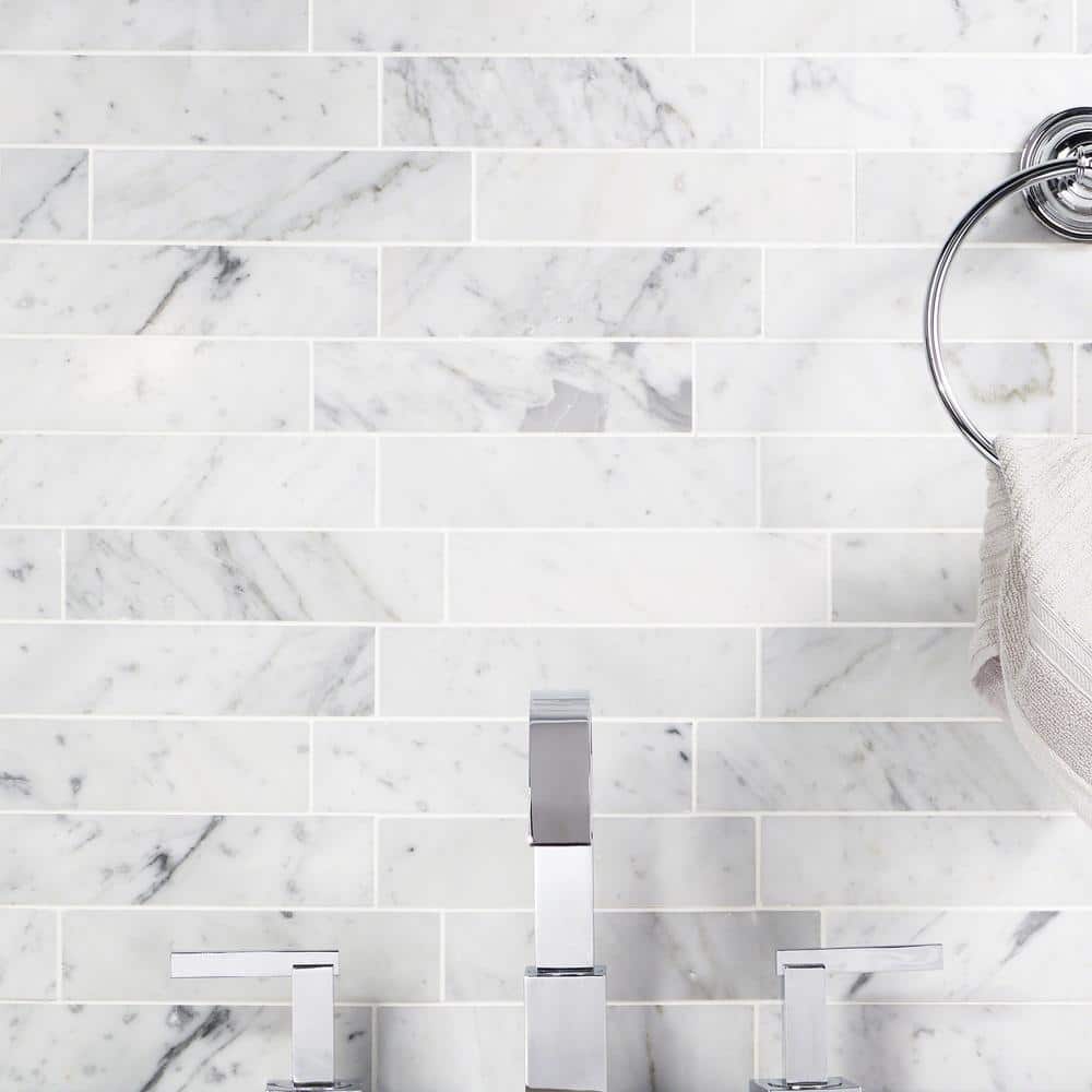 Carrara White 2x8 Honed Marble Subway Tile