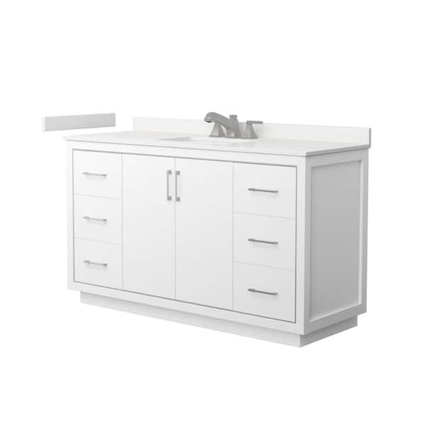 Wyndham Collection Icon 60 in. W x 22 in. D x 35 in. H Single Bath Vanity in White with White Quartz Top