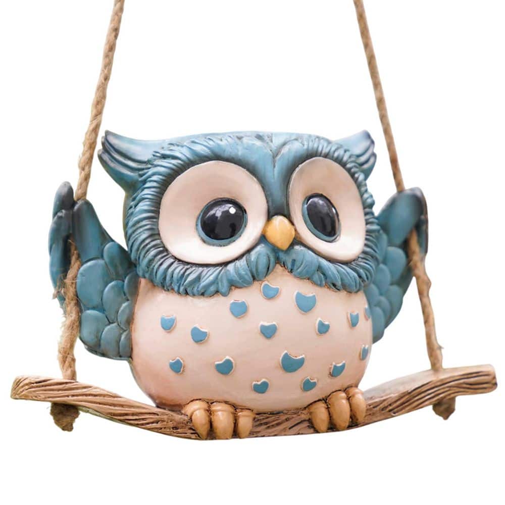 Blue Resin Hanging Swing Owl Planter with Drainage Hole, Cute Indoor Outdoor Succulent Pot, 1 Piece price history on PriceWatchPro