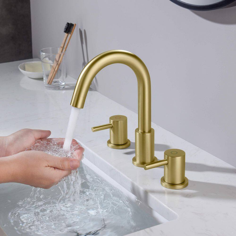 Elegant Brushed Gold Circular Widespread Bathroom Faucet