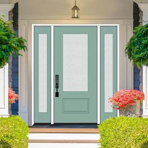 Legacy 64 in. x 80 in. 3/4 Lite Rain Glass RHIS Primed Quarry Finish Fiberglass Prehung Front Door with dB 12 in. SL