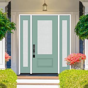 Legacy 68 in. W. x 80 in. 3/4-Lite Rain Glass RHIS Primed Quarry Finish Fiberglass Prehung Front Doorn Db. 14 in. SL