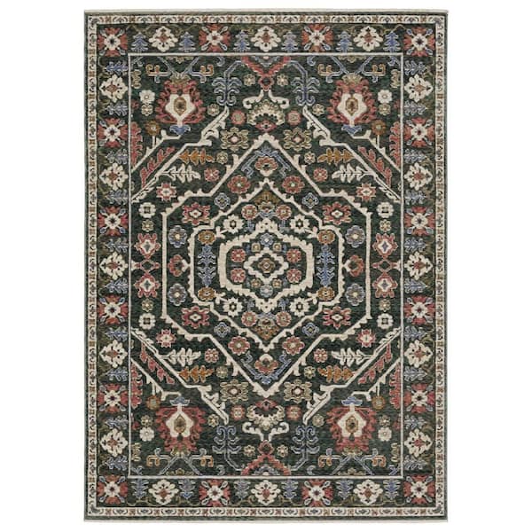 10 ft. x 13 ft. Green And Pink Floral with Fringe Area Rug