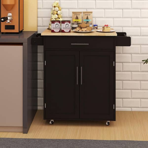 ANTFURN Black Kitchen Cart with Drawers, Locking Casters, Shelf, Spice Rack, Wheels