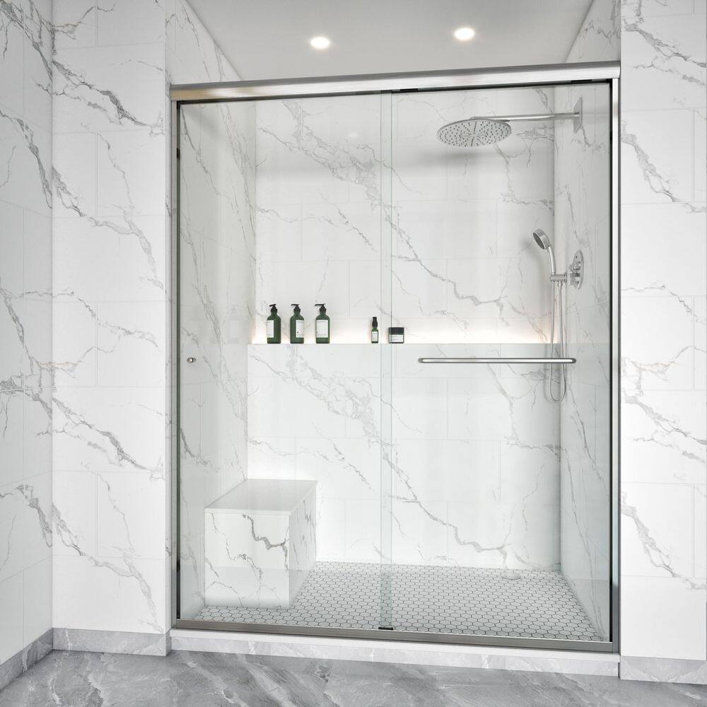 56-61 in. W x 76 in. H Double Sliding Framed Shower Door in Brushed Nickel with 1/4 in. Clear SGCC Tempered Glass price history on PriceWatchPro