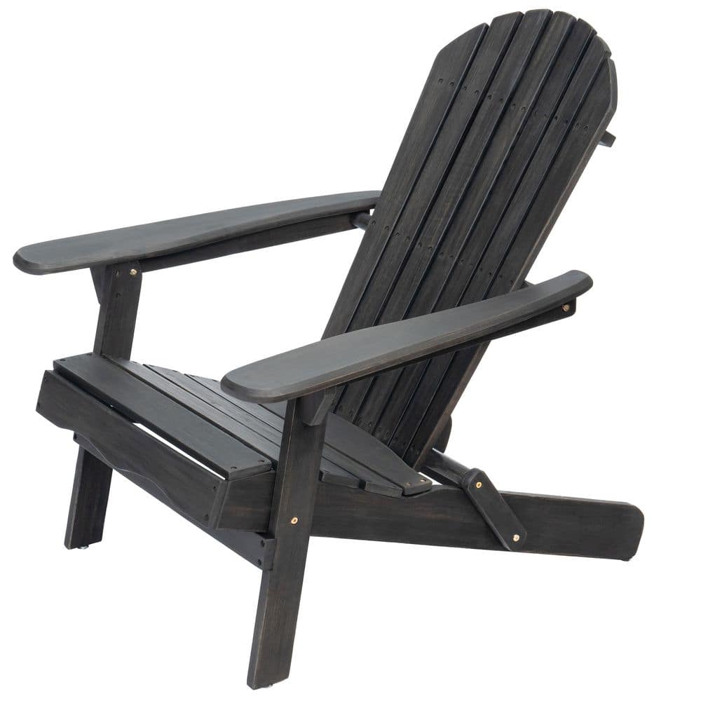 Dark Gray Outdoor Folding Wood Adirondack Chair, Patio Lounge Chair for Gar