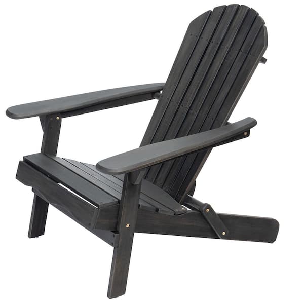 Unbranded Dark Gray Outdoor Folding Wood Adirondack Chair, Patio Lounge Chair for Garden, Balcony