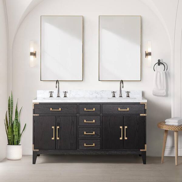 Lexora Fossa 60 in W x 22 in D Black Oak Double Bath Vanity