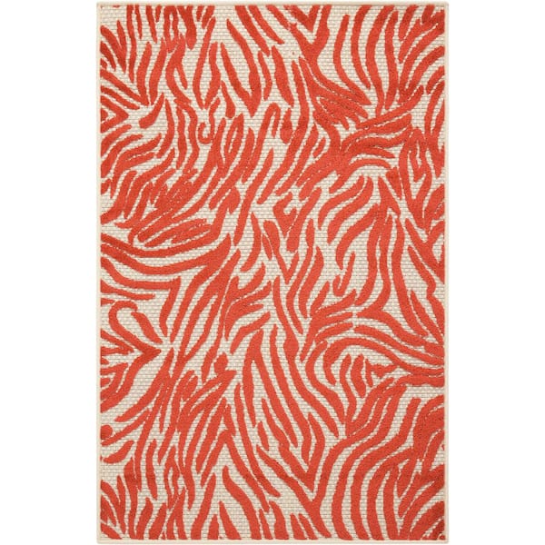 Nourison Aloha Red 3 ft. x 4 ft. Animal Print Modern Indoor/Outdoor Patio Kitchen Area Rug