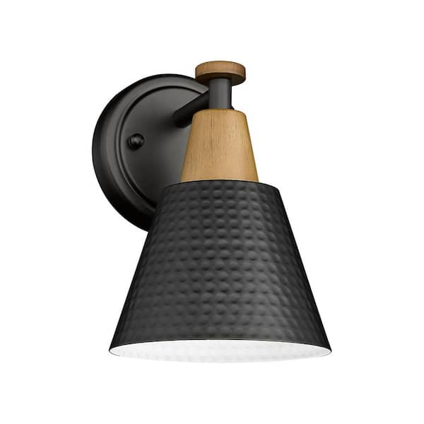 JAZAVA Modern 5.9 in. 1-Light Wall Sconces Black Bathroom Light Fixtures Vanity Light with Hammered Metal Shade