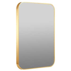 32 in. W x 24 in. H Rectangular Rounded Corner Aluminum Alloy Metal Framed Wall Mounted Bathroom Vanity Mirror in Gold