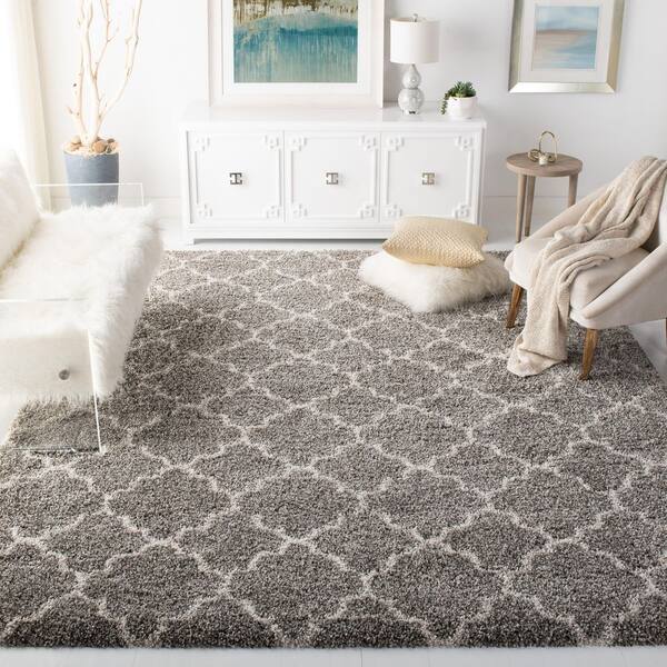 Hudson Shag 11 ft. x 15 ft. Gray/Ivory Geometric Quatrefoil Area Rug