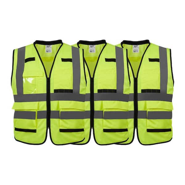 Performance Large/X-Large Yellow Class 2 High Visibility Safety Vest with 15 Pockets (3-Pack)