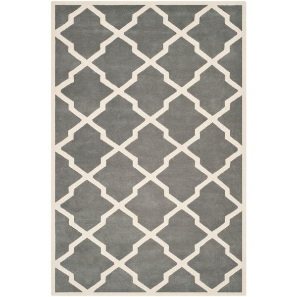 SAFAVIEH Chatham Dark Grey/Ivory 5 ft. x 8 ft. Border Multi-Point Trellis Area Rug