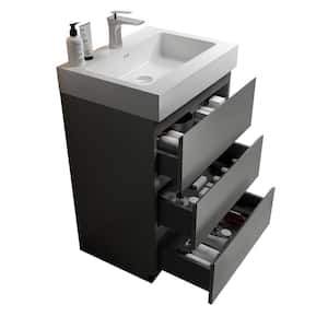 NOBLE 24 in. W x 18 in. D x 25 in. H Single Sink Freestanding Bath Vanity in Gray with Black Solid Surface Top