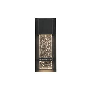 2-Pack Textured Black Clear Seedy Crystal not Motion Sensing Outdoor Hardwired Wall Lantern Sconce with LED