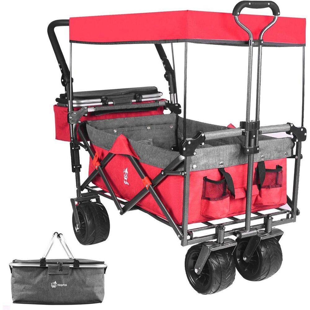 5 cu. ft. Steel Garden Cart Collapsible Wagon with Removable Canopy and Grey Inner in Red price history on PriceWatchPro
