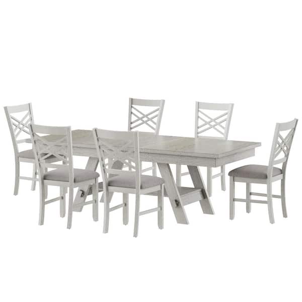 6-Piece Gray Farmhouse Dining Set with Expandable Table and Cross-Back Chairs for Family Gatherings and Holiday Dinners