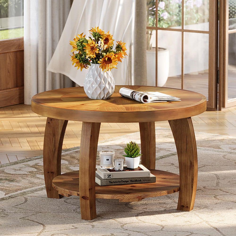 Allan 31.5 in. Brown Round Solid Wood Coffee Table with Storage Shelf price history on PriceWatchPro
