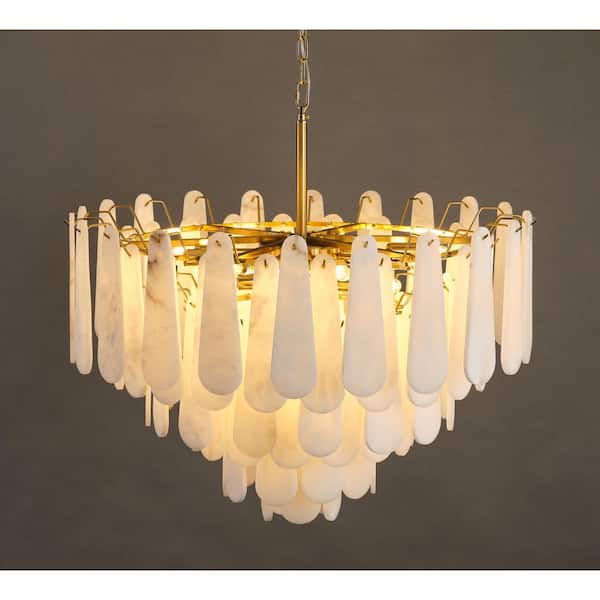 Modern Chandelier 32 in. 16-Lights Gold Chandelier With Alabaster Shade,Chandelier for Dining Room, Living Room, Bedroom