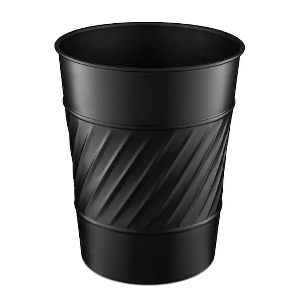 Monarch Abode Handcrafted Crest and Wave Embossed Metal Wastebasket (Black)