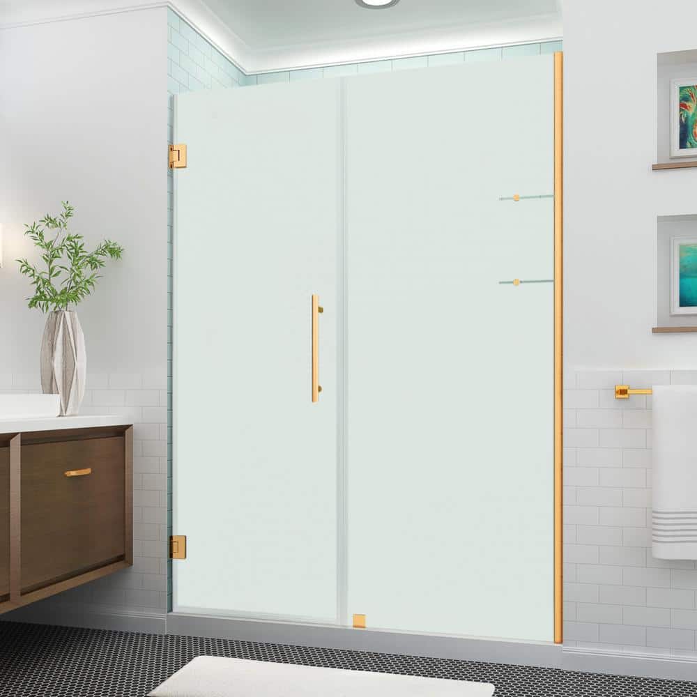 BelmoreGS 62.25 in. to 63.25 in. W x 72 in. H Frameless Hinged Shower Door Frosted Glass & Glass Shelves in Brushed Gold price history on PriceWatchPro