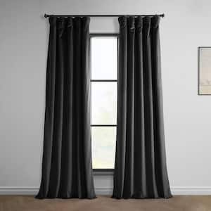 Black Heritage Plush Velvet 50 in. W x 108 in. L Rod Pocket Room Darkening Curtain (Single Panel)