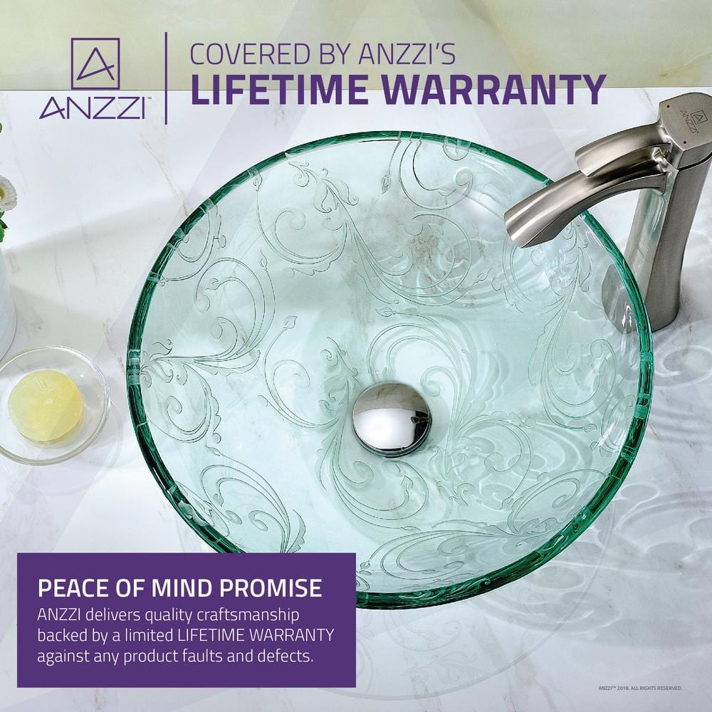 Vieno 16.5'' Clear Floral Etched Glass Vessel Sink