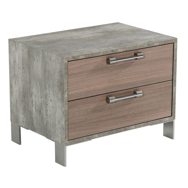 Benjara Gray and Brown 2Drawer 26 in. Faux Concrete Nightstand