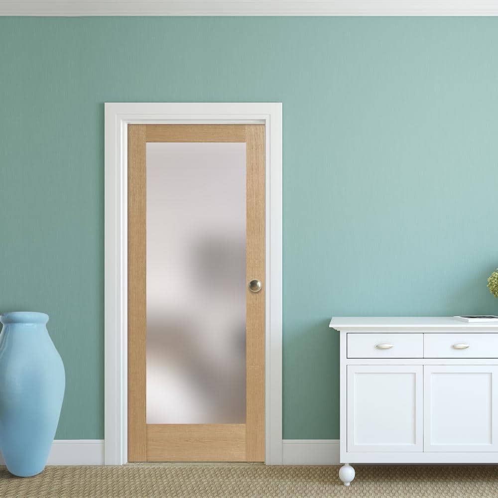 28 in. x 80 in. Right-Handed Satin Glass White Oak Interior Door