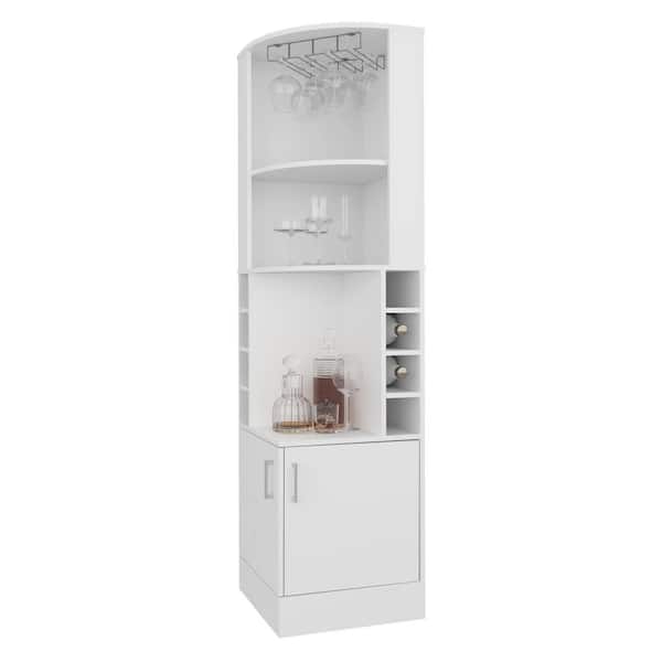 72 in. H White Stylish Storage Cabinet with Wine Cabinet Glass Shelf 2 Doors and Partitions for Living Room Bar