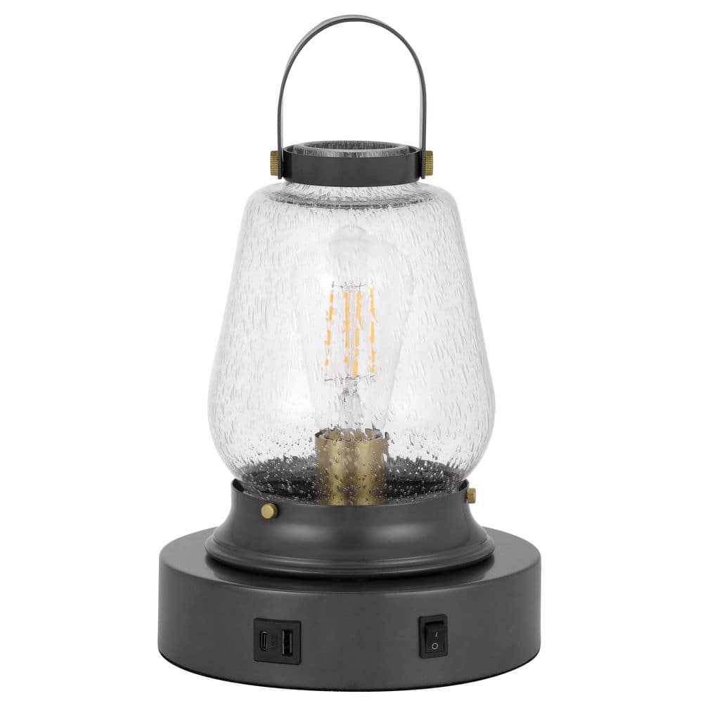 13 in. Height Charcoal Gray Metal Table Lamp with USB Port