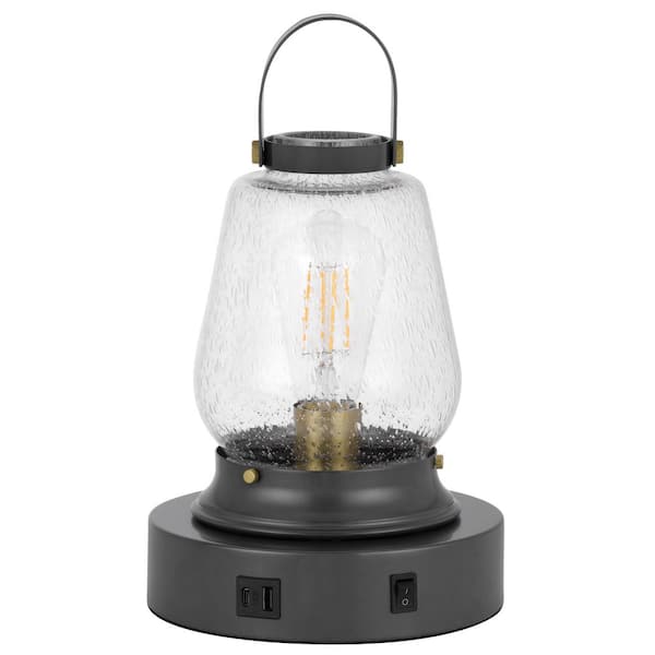 13 in. Height Charcoal Gray Metal Table Lamp with USB Port